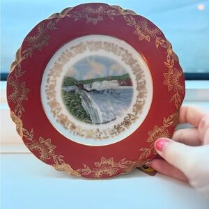 Decorative Vintage Orange and Gold Plate from Niagara Falls